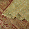 Sanskriti Vintage Sarees Olive Green Zari Border Pure Silk Paisley Print 6+yd
