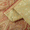 Sanskriti Vintage Sarees Olive Green Zari Border Pure Silk Paisley Print 6+yd