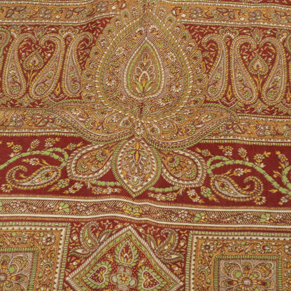 Sanskriti Vintage Sarees Olive Green Zari Border Pure Silk Paisley Print 6+yd