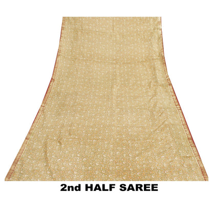 Sanskriti Vintage Sarees Olive Green Zari Border Pure Silk Paisley Print 6+yd