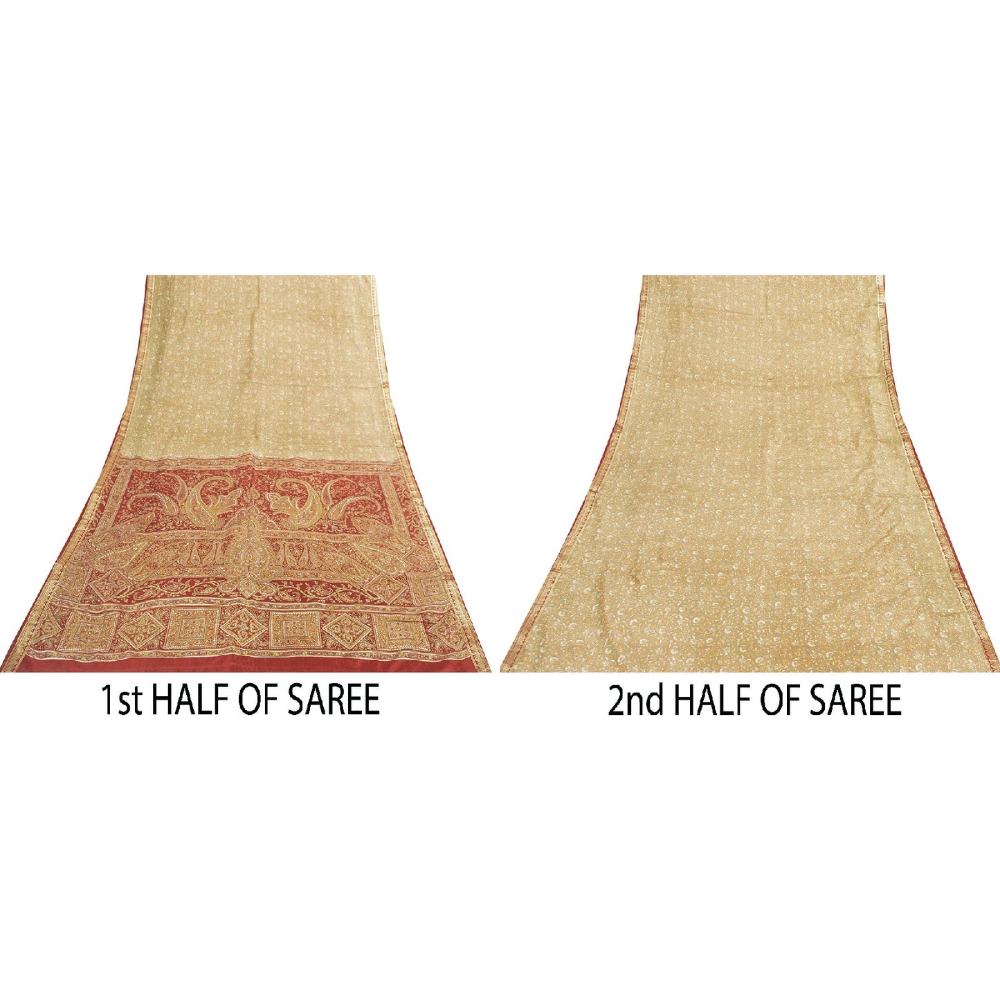 Sanskriti Vintage Sarees Olive Green Zari Border Pure Silk Paisley Print 6+yd