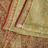 Sanskriti Vintage Sarees Olive Green Zari Border Pure Silk Paisley Print 6+yd