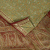 Sanskriti Vintage Sarees Olive Green Zari Border Pure Silk Paisley Print 6+yd