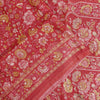 Sanskriti Vintage Sarees Pink Pure Silk Floral Printed 5+YD Fabric For Crafters