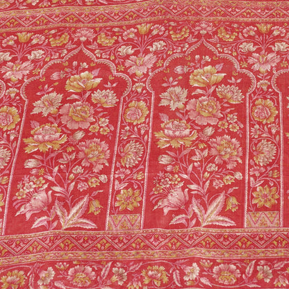 Sanskriti Vintage Sarees Pink Pure Silk Floral Printed 5+YD Fabric For Crafters