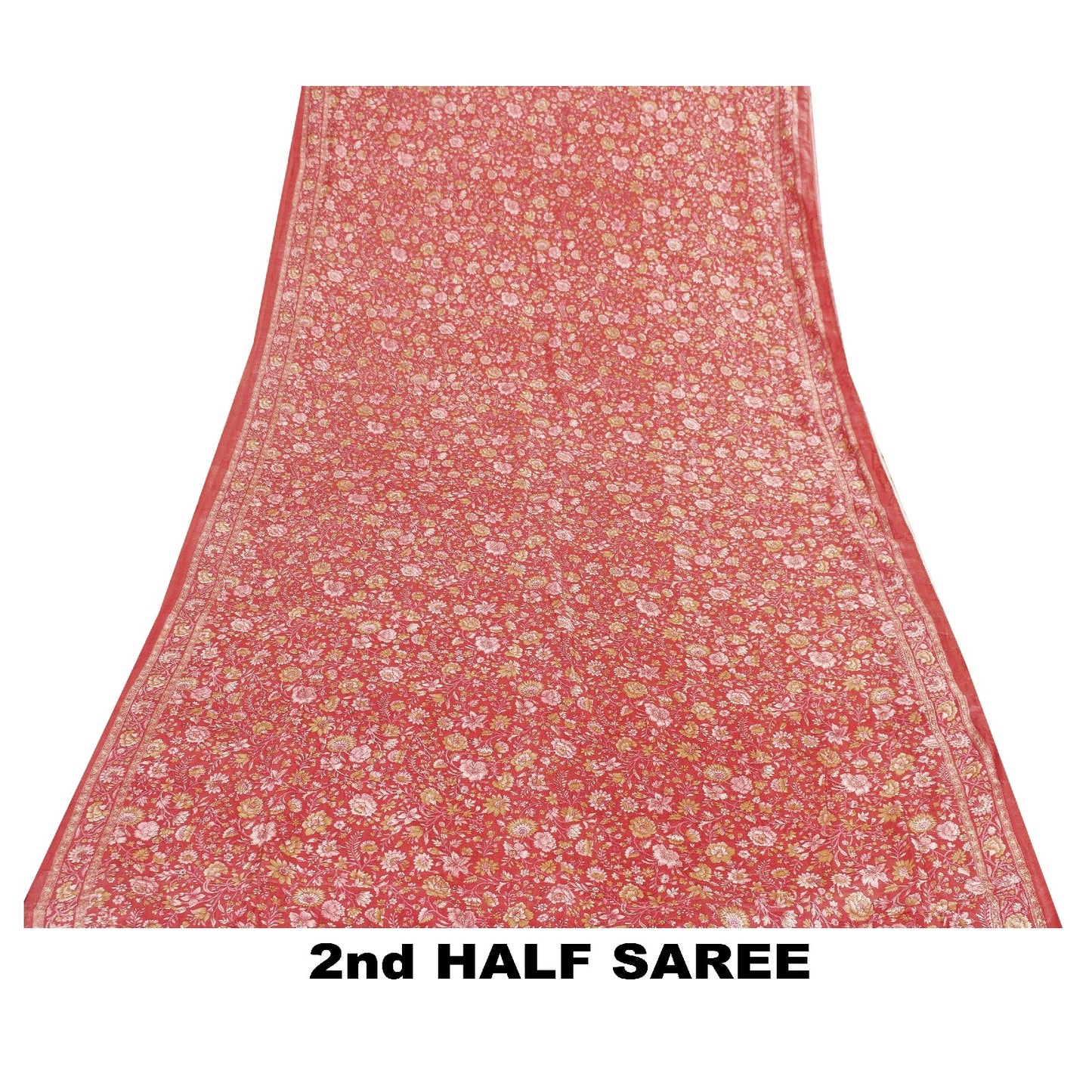 Sanskriti Vintage Sarees Pink Pure Silk Floral Printed 5+YD Fabric For Crafters