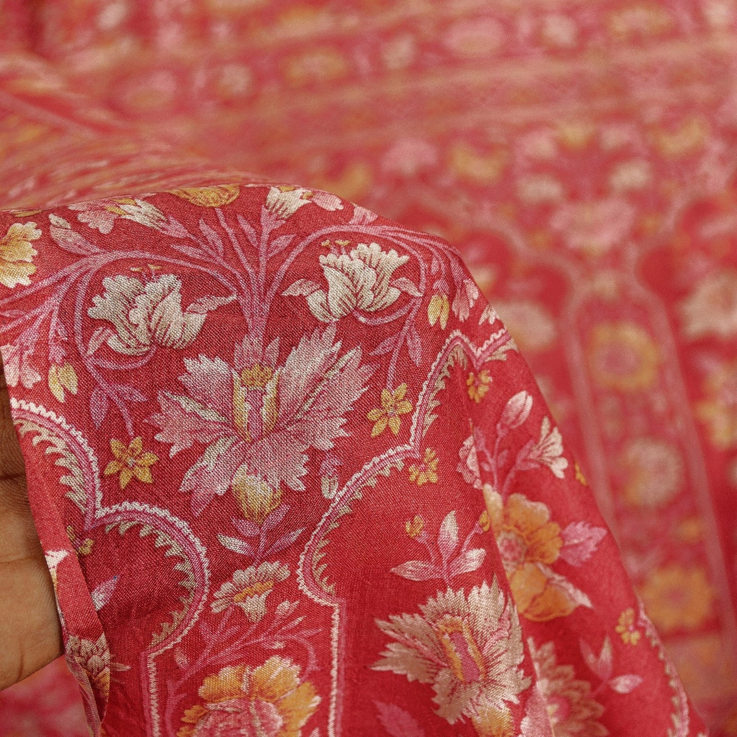 Sanskriti Vintage Sarees Pink Pure Silk Floral Printed 5+YD Fabric For Crafters