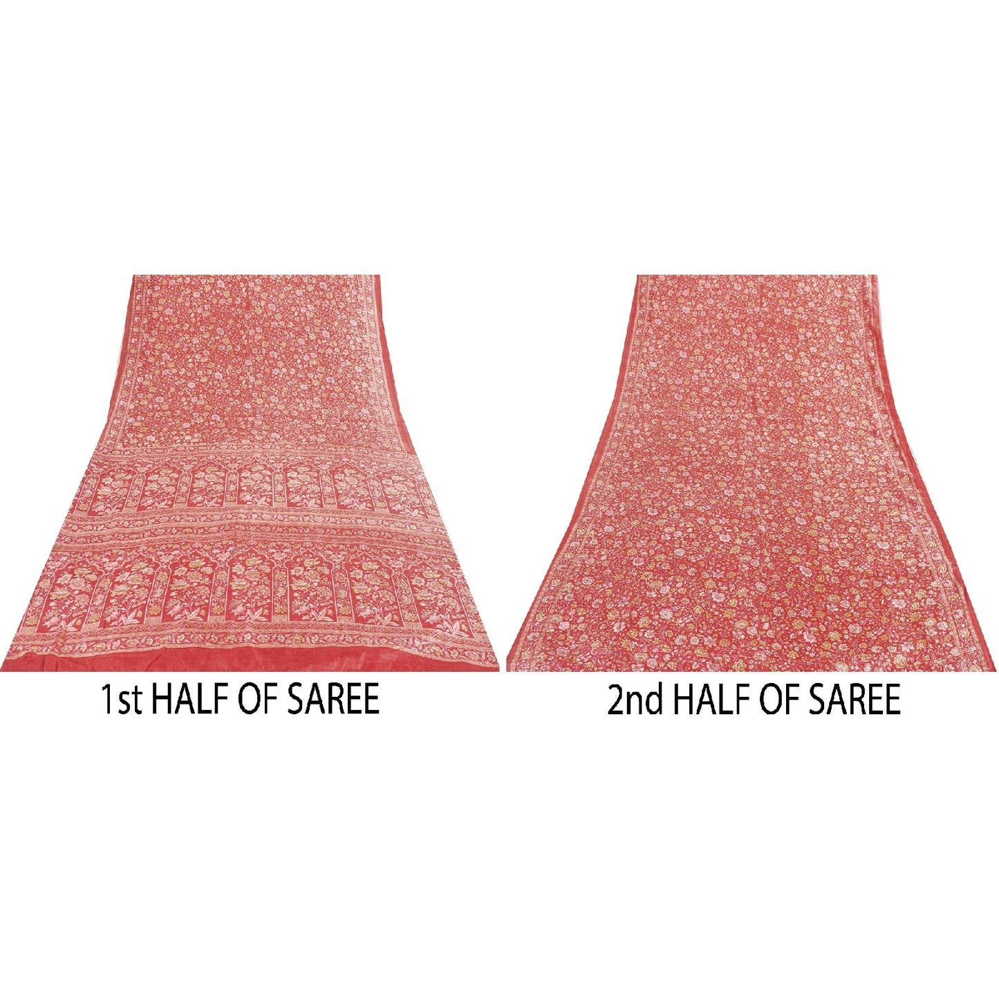 Sanskriti Vintage Sarees Pink Pure Silk Floral Printed 5+YD Fabric For Crafters