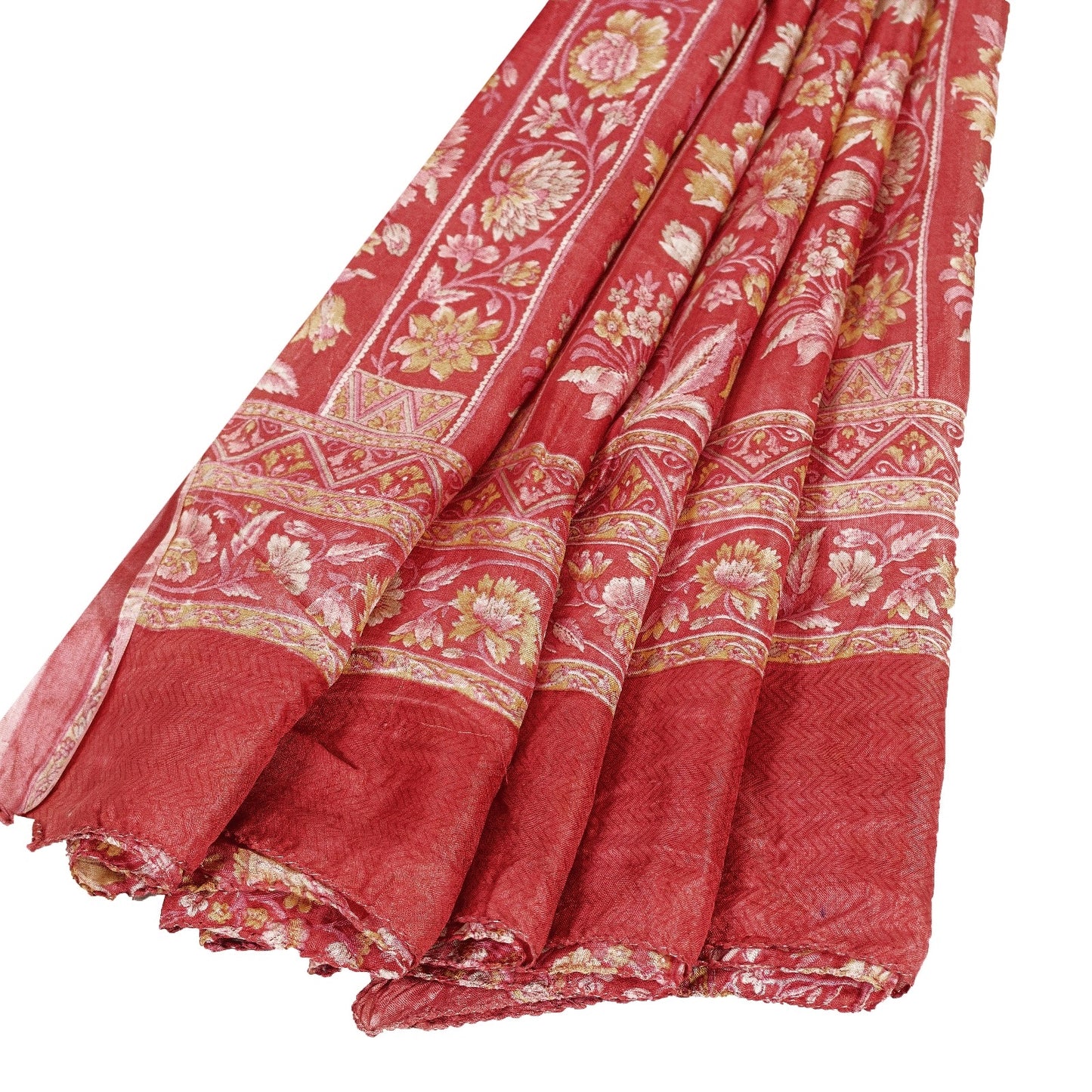Sanskriti Vintage Sarees Pink Pure Silk Floral Printed 5+YD Fabric For Crafters
