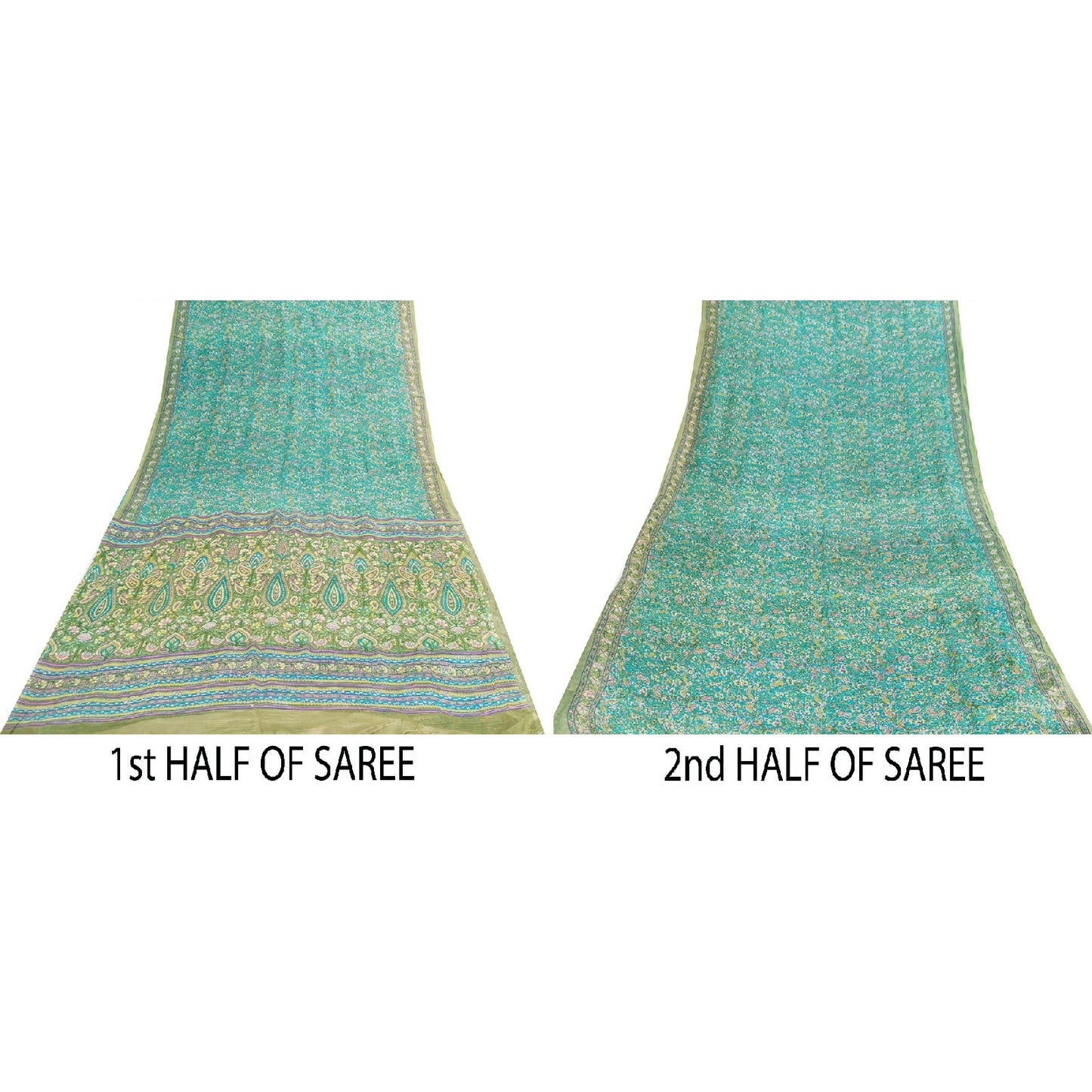 Sanskriti Vintage Sarees Blue Pure Silk Floral Print 6+yd Sari For Craft Supplie