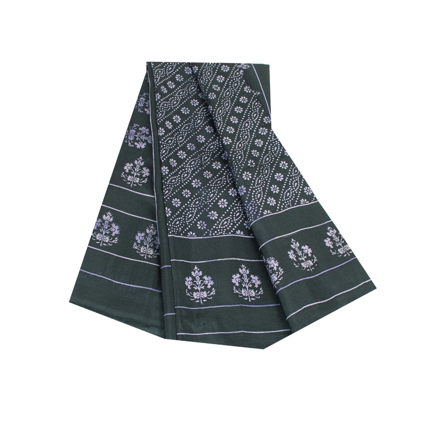 Sanskriti Vintage Sarees Black Pure Silk Floral Hand Block Printed 6+yd Sari