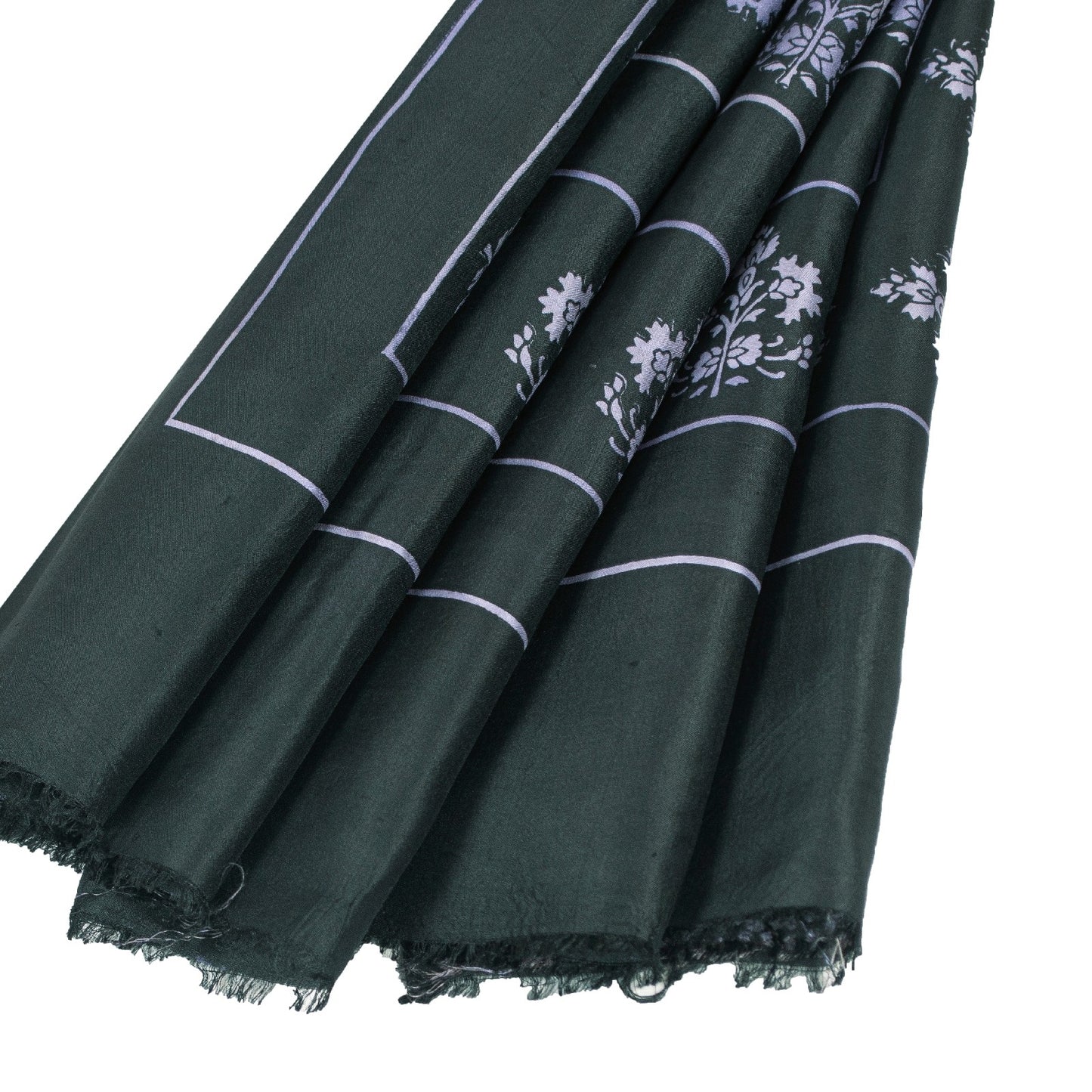 Sanskriti Vintage Sarees Black Pure Silk Floral Hand Block Printed 6+yd Sari