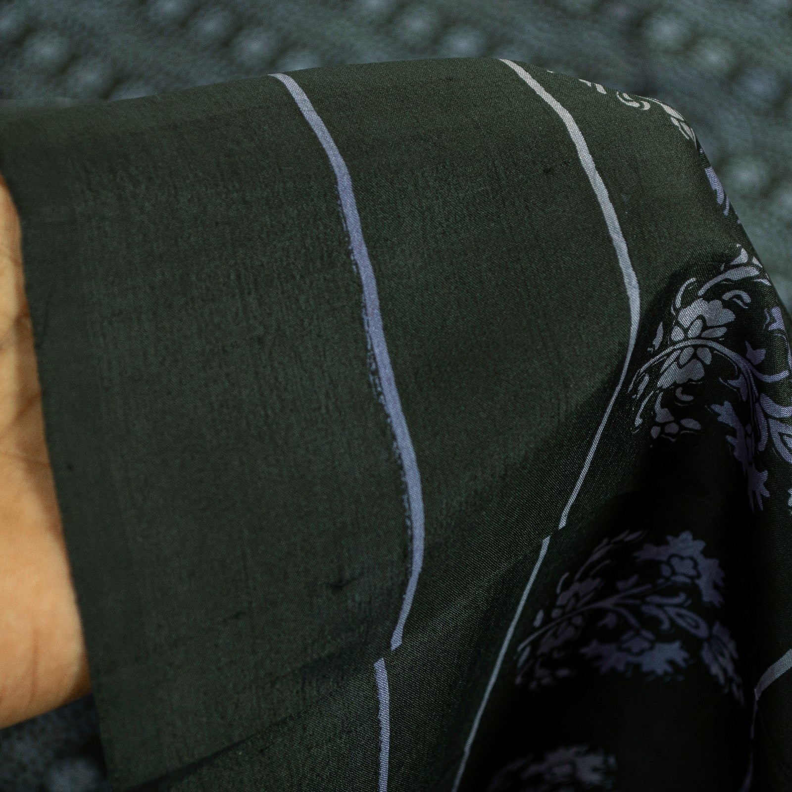 Sanskriti Vintage Saree Dark Green 100% Pure Silk Saree Floral Hand Block Printed 6+Yd Decor Sari Boho Quilting Material For DIY Projects