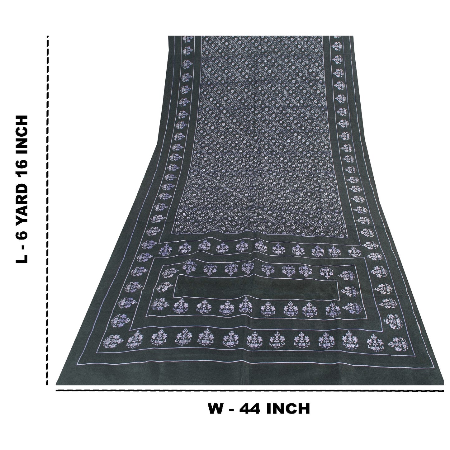 Sanskriti Vintage Sarees Black Pure Silk Floral Hand Block Printed 6+yd Sari