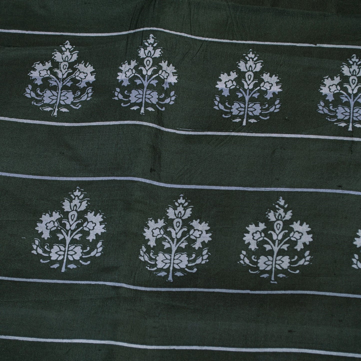 Sanskriti Vintage Sarees Black Pure Silk Floral Hand Block Printed 6+yd Sari