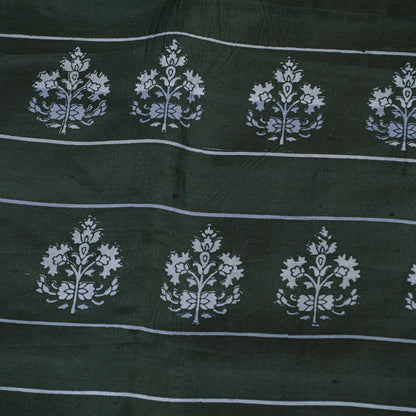 Sanskriti Vintage Sarees Black Pure Silk Floral Hand Block Printed 6+yd Sari