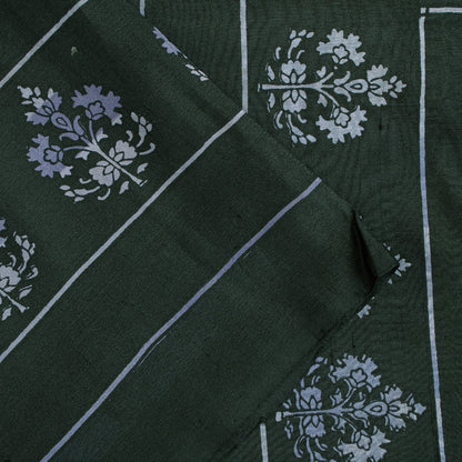 Sanskriti Vintage Sarees Black Pure Silk Floral Hand Block Printed 6+yd Sari