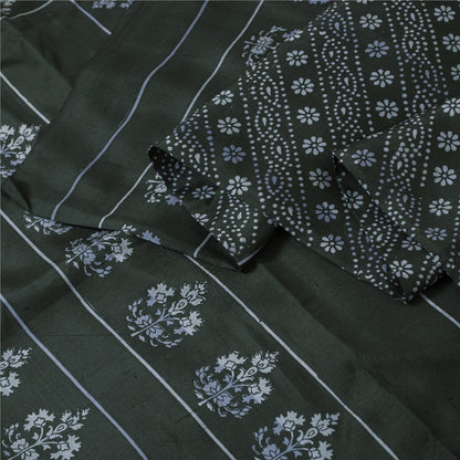 Sanskriti Vintage Sarees Black Pure Silk Floral Hand Block Printed 6+yd Sari