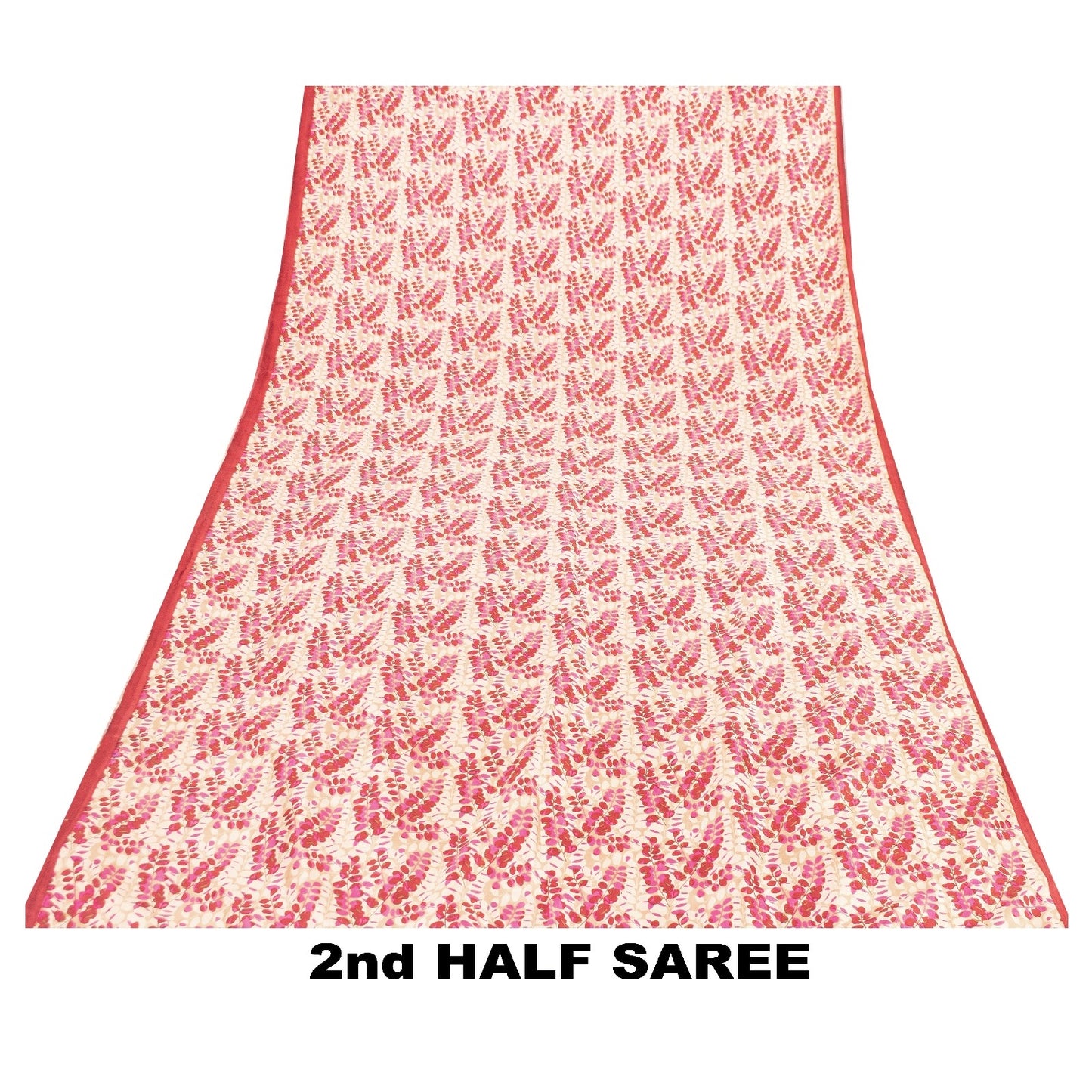 Sanskriti Vintage Saree Red & Ivory 100% Pure Silk Saree Floral Printed 6.5+Yd Fabric Sari Pre-Owned Indian Upcycled, Recycled, Sewing