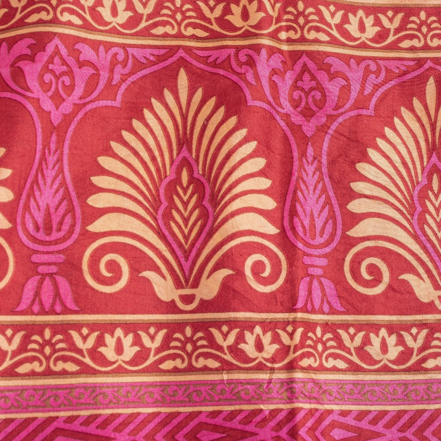 Sanskriti Vintage Saree Red & Ivory 100% Pure Silk Saree Floral Printed 6.5+Yd Fabric Sari Pre-Owned Indian Upcycled, Recycled, Sewing