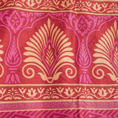 Sanskriti Vintage Saree Red & Ivory 100% Pure Silk Saree Floral Printed 6.5+Yd Fabric Sari Pre-Owned Indian Upcycled, Recycled, Sewing