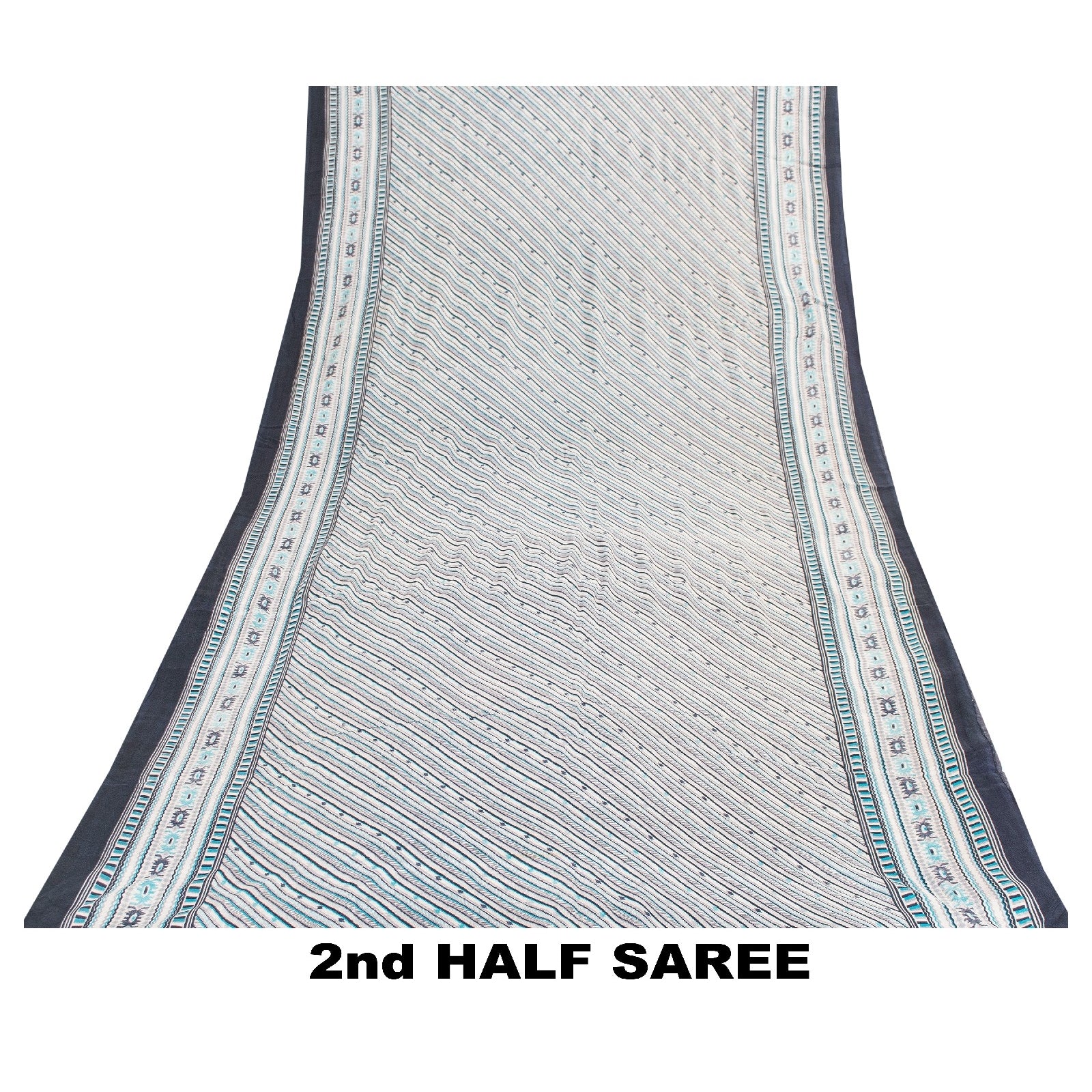 Sanskriti Vintage Sarees White & Blue Pure Silk Geometric Print 6+yd Decor Sari