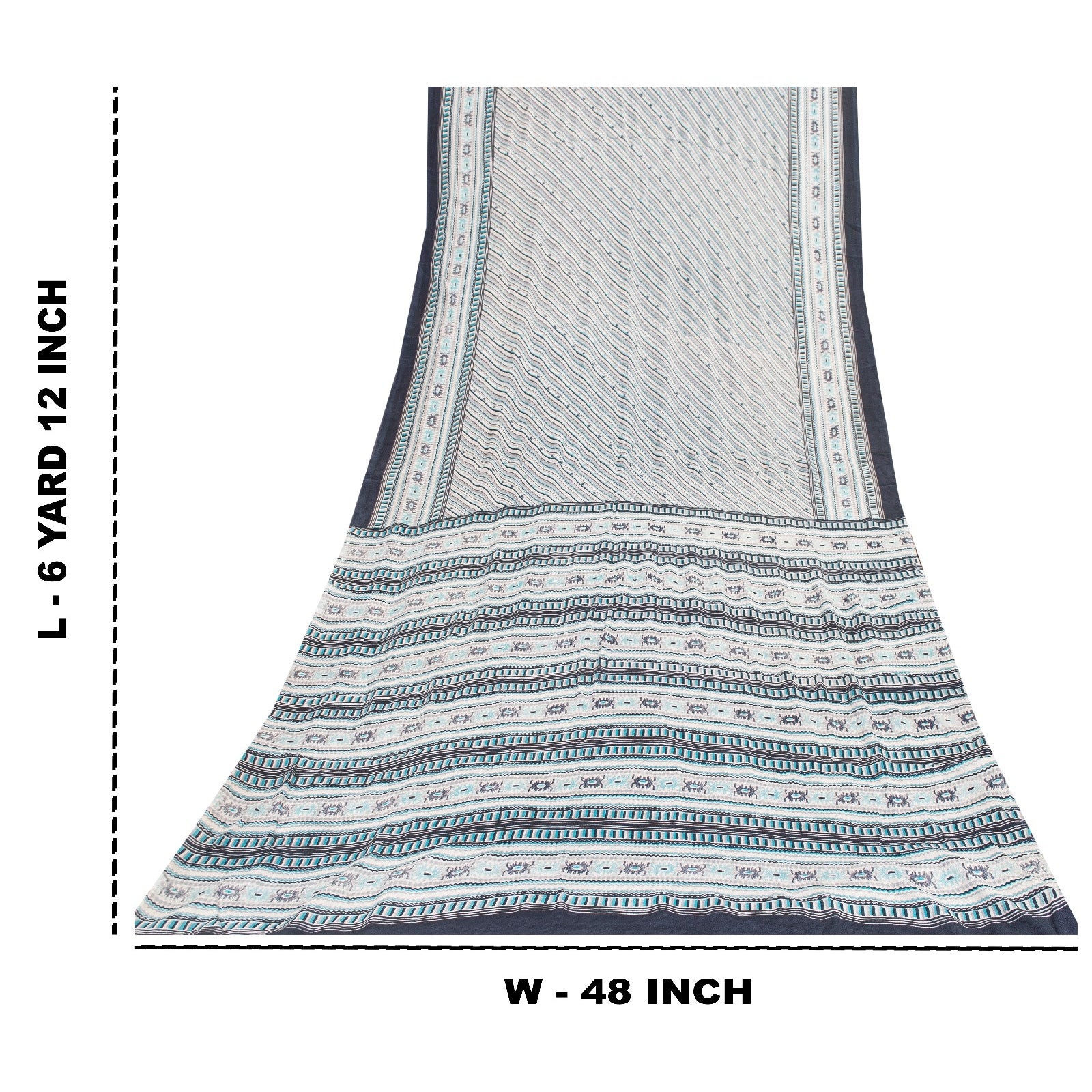 Sanskriti Vintage Sarees White & Blue Pure Silk Geometric Print 6+yd Decor Sari