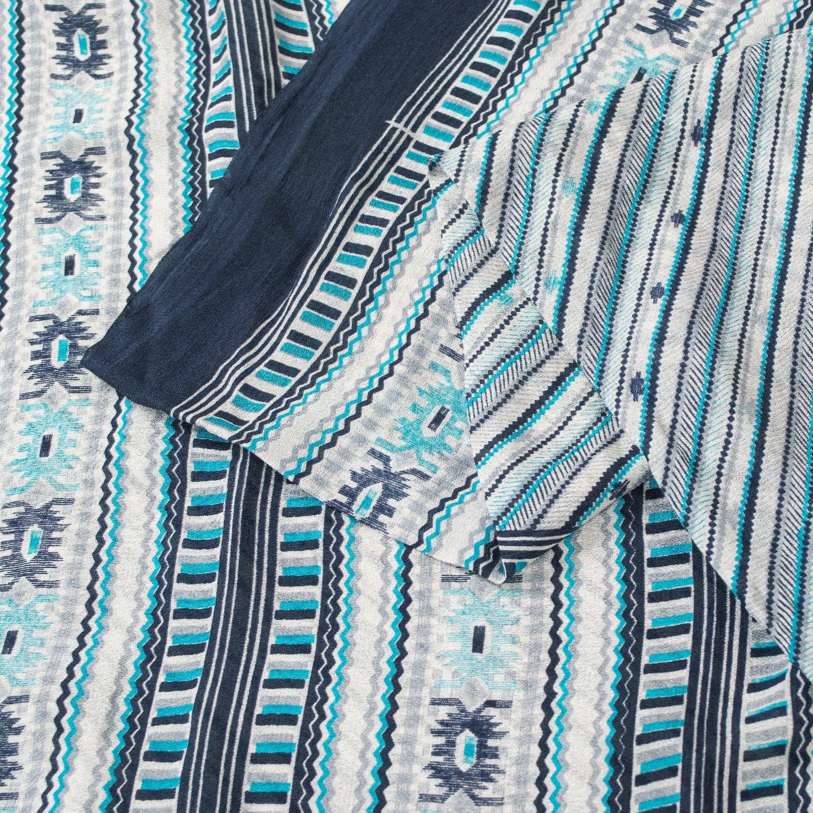 Sanskriti Vintage Sarees White & Blue Pure Silk Geometric Print 6+yd Decor Sari