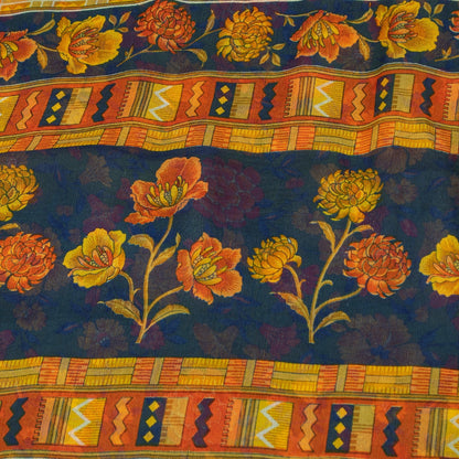 Sanskriti Vintage Sarees Green Pure Silk Floral Printed 6+yd Craft Fabric Sari