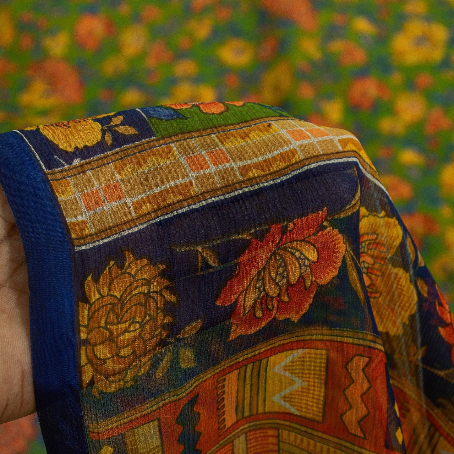 Sanskriti Vintage Sarees Green Pure Silk Floral Printed 6+yd Craft Fabric Sari