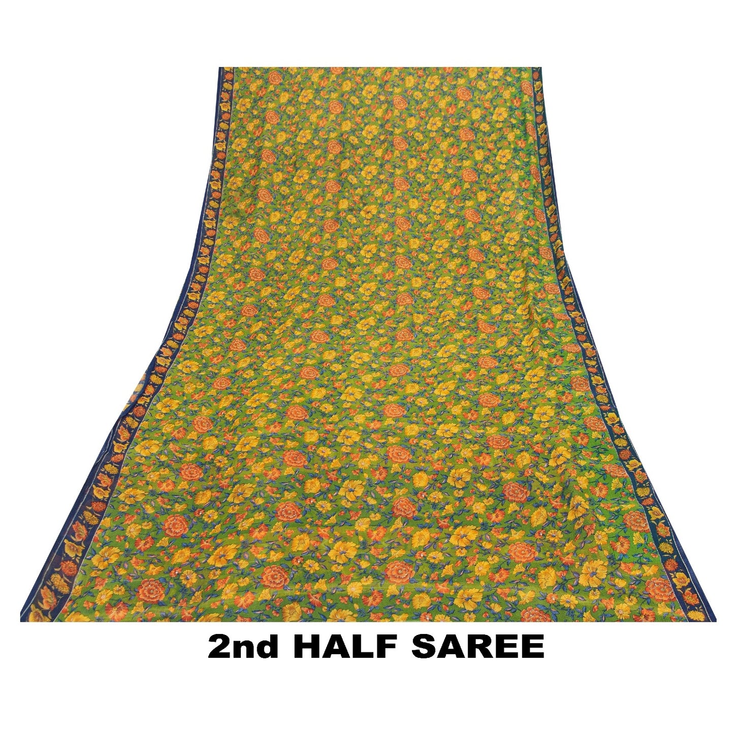 Sanskriti Vintage Sarees Green Pure Silk Floral Printed 6+yd Craft Fabric Sari