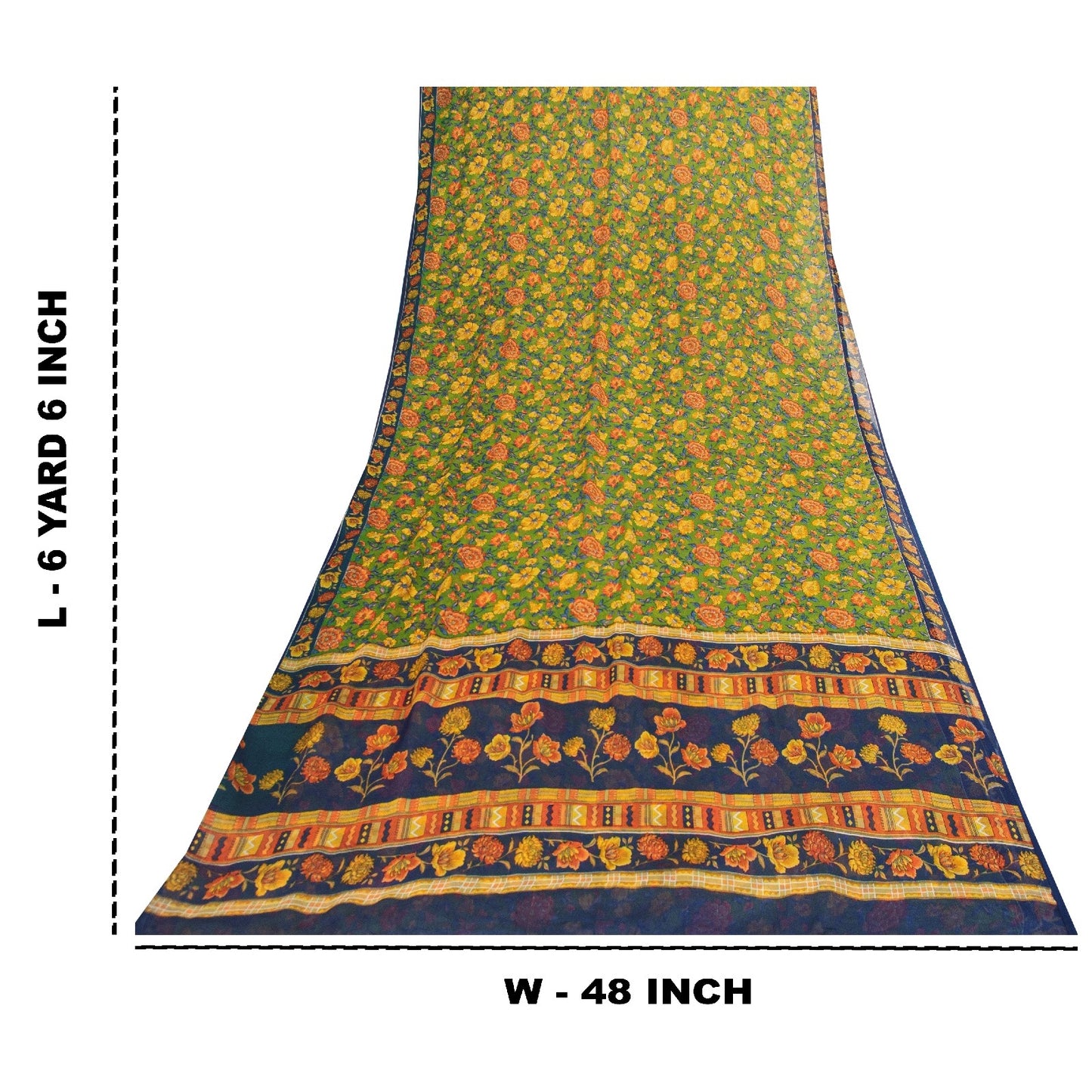 Sanskriti Vintage Sarees Green Pure Silk Floral Printed 6+yd Craft Fabric Sari