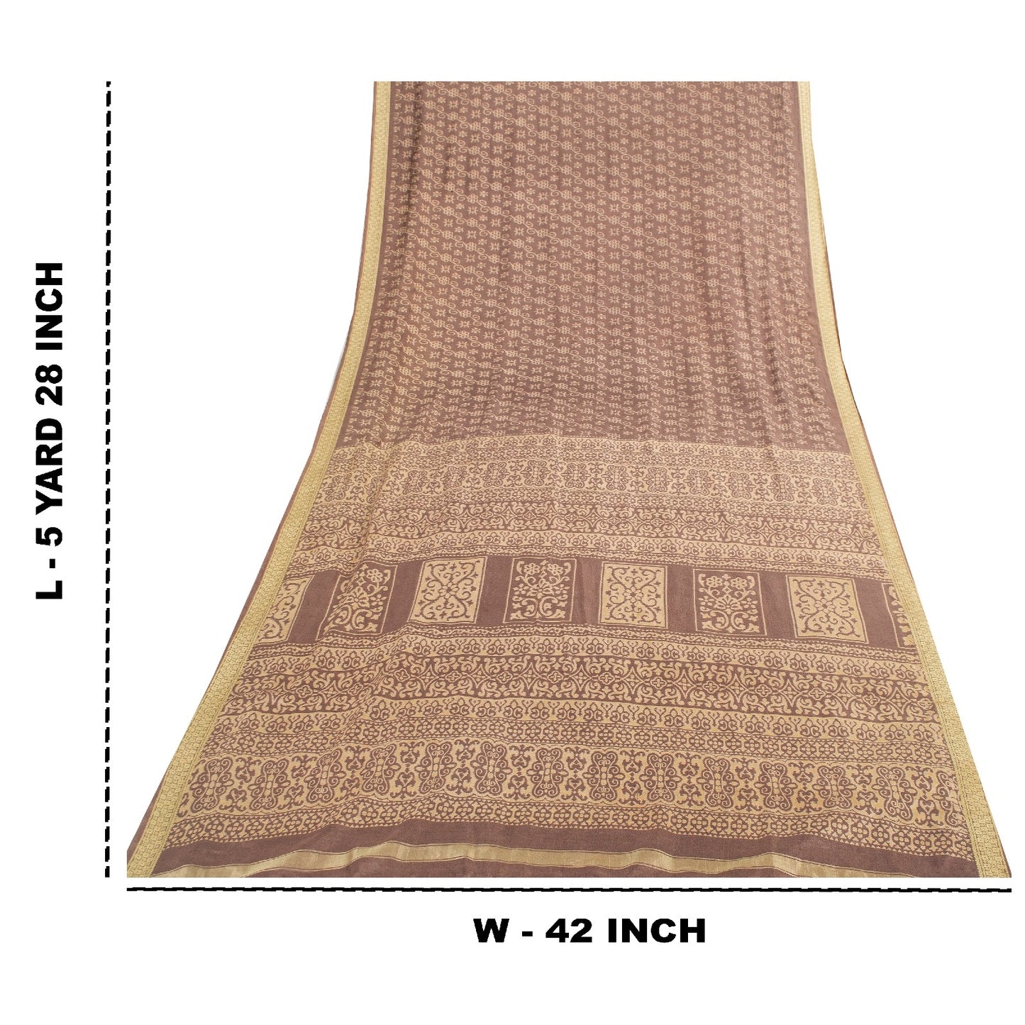 Sanskriti Vintage Sarees Brown Pure Silk Floral Printed 5+yd Fabric Remnant Sari