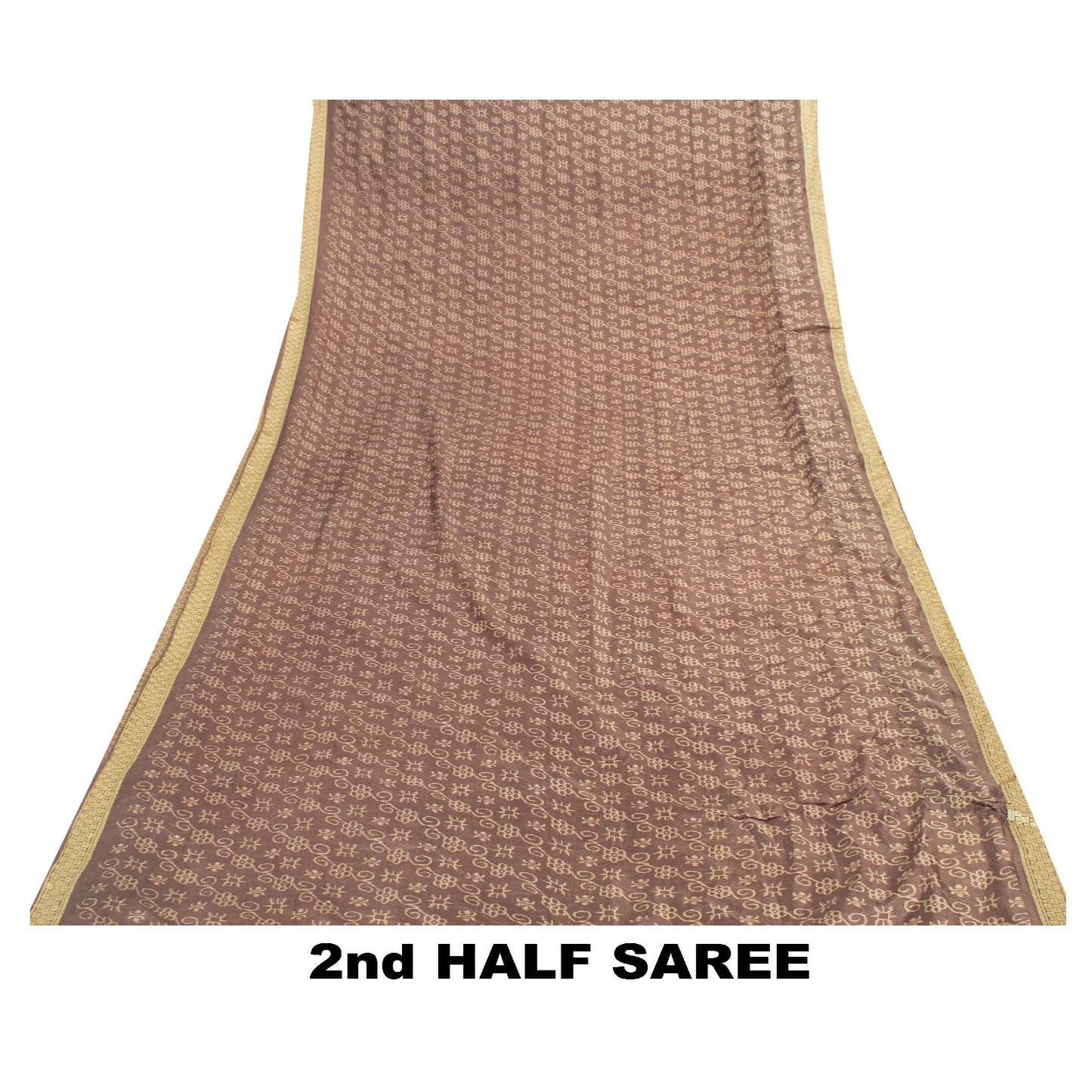 Sanskriti Vintage Sarees Brown Pure Silk Floral Printed 5+yd Fabric Remnant Sari