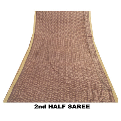 Sanskriti Vintage Sarees Brown Pure Silk Floral Printed 5+yd Fabric Remnant Sari