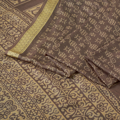 Sanskriti Vintage Sarees Brown Pure Silk Floral Printed 5+yd Fabric Remnant Sari