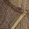 Sanskriti Vintage Sarees Brown Pure Silk Floral Printed 5+yd Fabric Remnant Sari