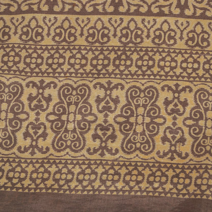 Sanskriti Vintage Sarees Brown Pure Silk Floral Printed 5+yd Fabric Remnant Sari