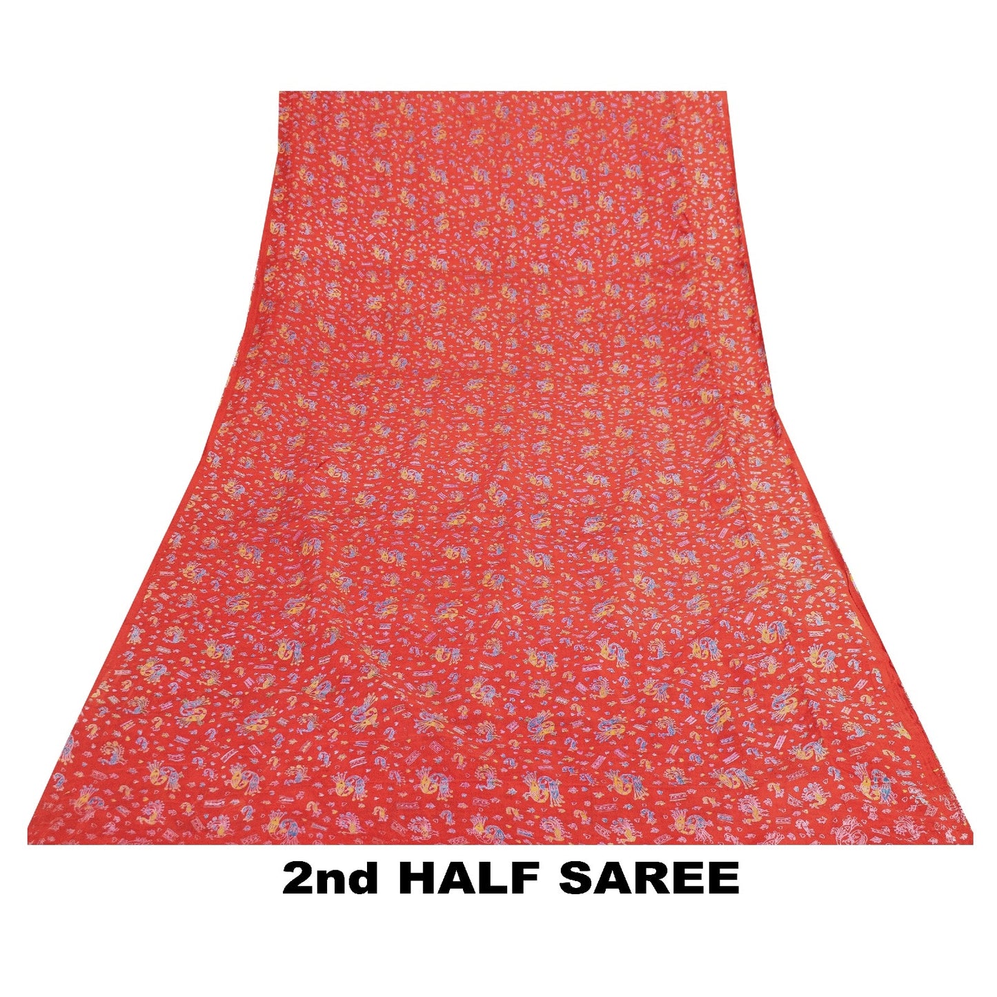 Sanskriti Vintage Sarees Red 100%Pure Silk Peacock Print 6+yd Sari Sewing Fabric