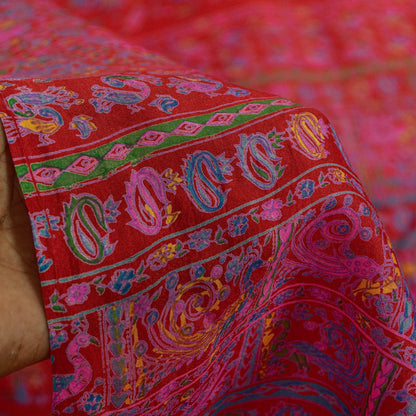 Sanskriti Vintage Sarees Red 100%Pure Silk Peacock Print 6+yd Sari Sewing Fabric