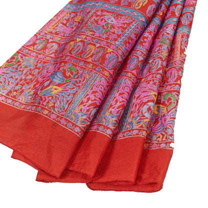 Sanskriti Vintage Sarees Red 100%Pure Silk Peacock Print 6+yd Sari Sewing Fabric