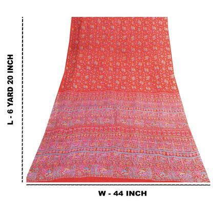 Sanskriti Vintage Sarees Red 100%Pure Silk Peacock Print 6+yd Sari Sewing Fabric