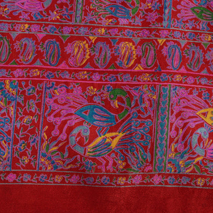 Sanskriti Vintage Sarees Red 100%Pure Silk Peacock Print 6+yd Sari Sewing Fabric