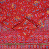 Sanskriti Vintage Sarees Red 100%Pure Silk Peacock Print 6+yd Sari Sewing Fabric