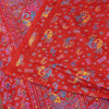 Sanskriti Vintage Sarees Red 100%Pure Silk Peacock Print 6+yd Sari Sewing Fabric