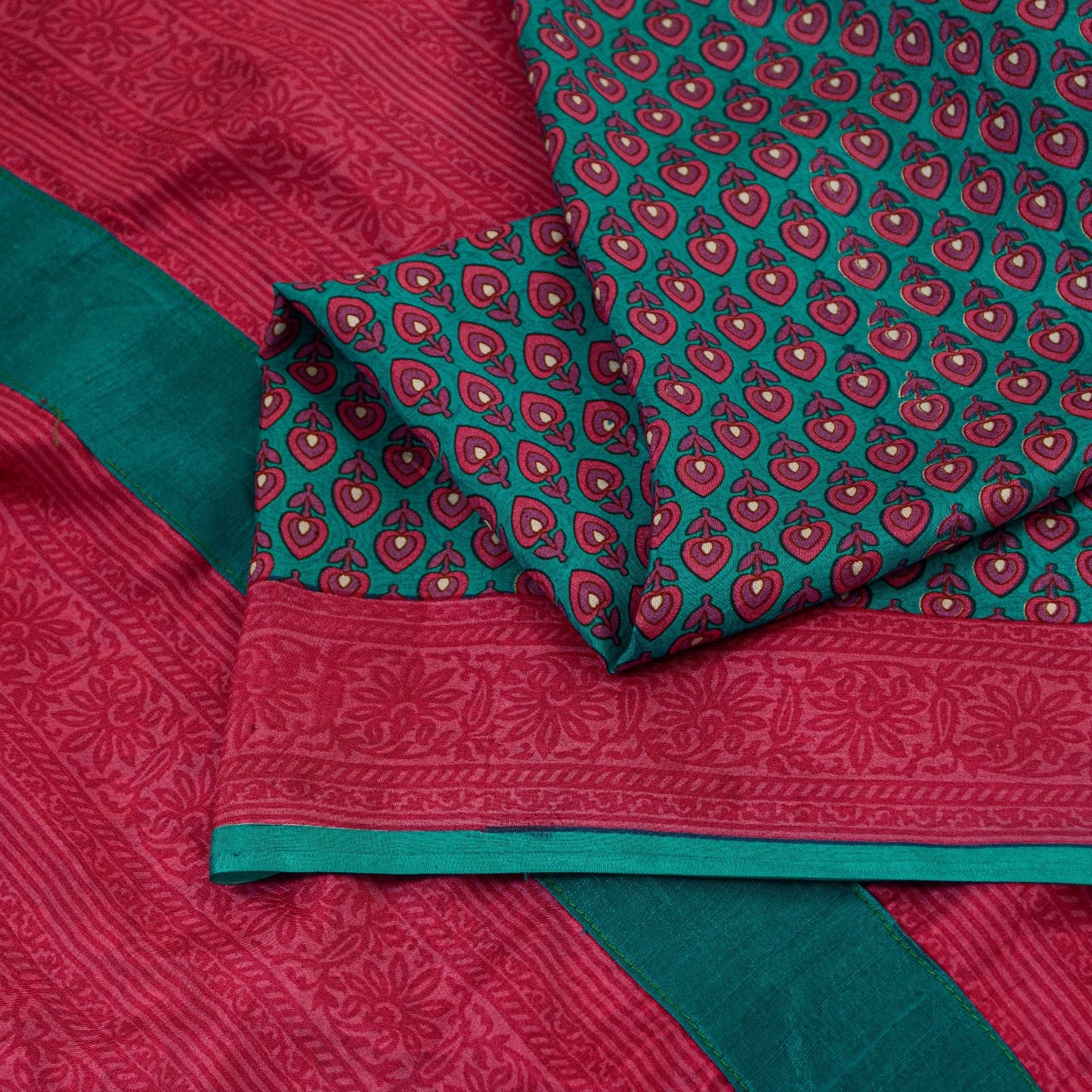 Sanskriti Vintage Sarees Blue & Pink Pure Silk Floral Print 5+yd Sari For Craft