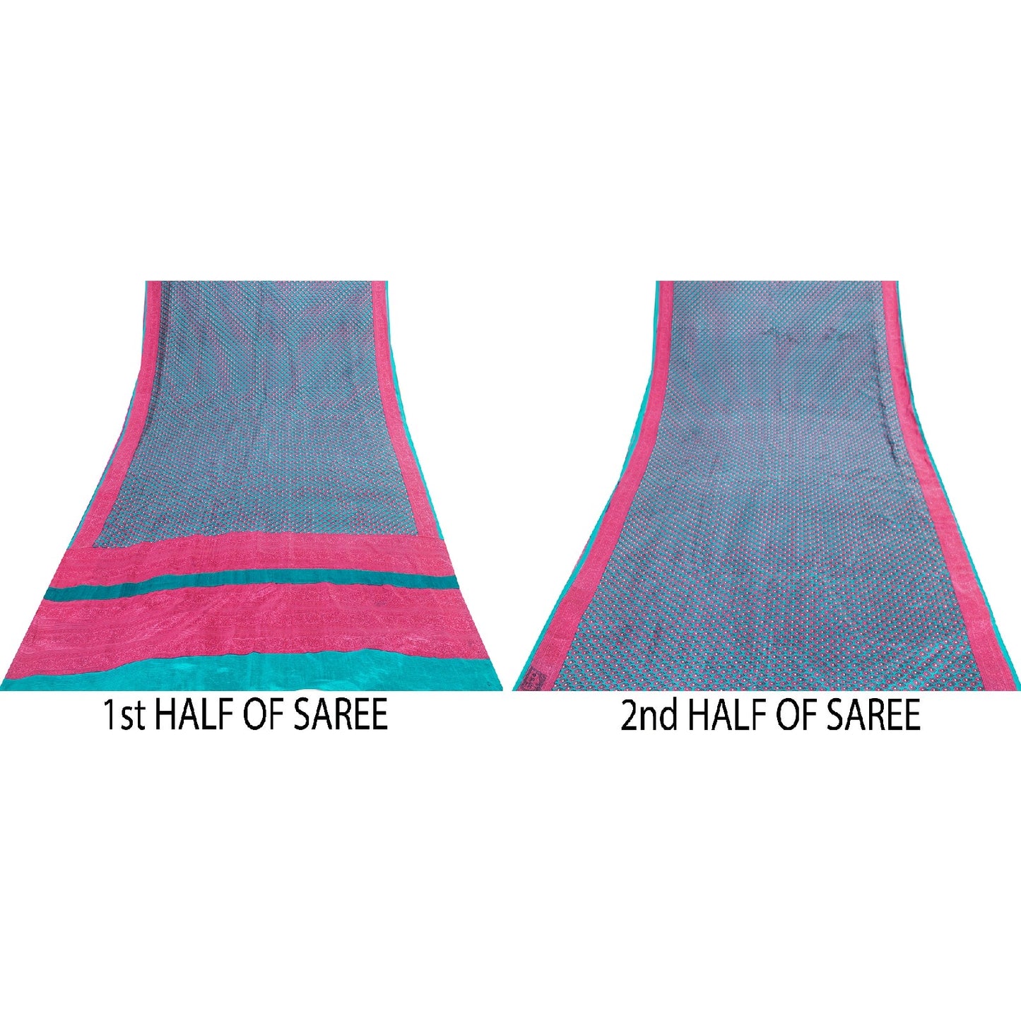 Sanskriti Vintage Sarees Blue & Pink Pure Silk Floral Print 5+yd Sari For Craft