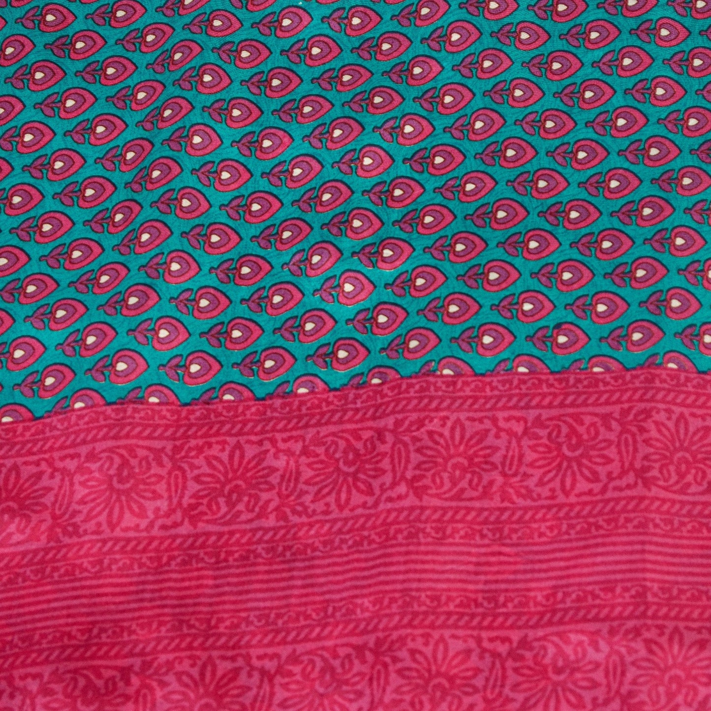 Sanskriti Vintage Sarees Blue & Pink Pure Silk Floral Print 5+yd Sari For Craft