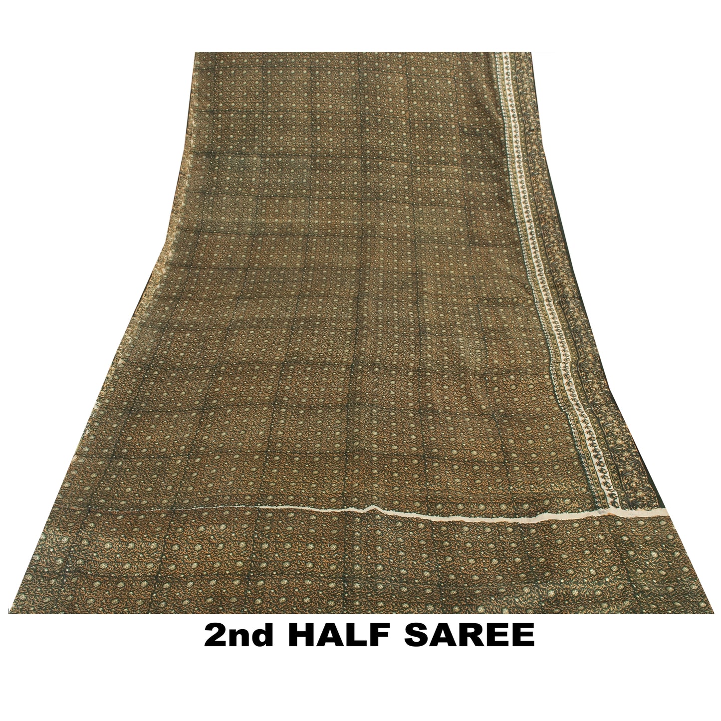 Sanskriti Vintage Sarees Green Pure Silk Floral Printed 6+YD Sari Remnant Fabric