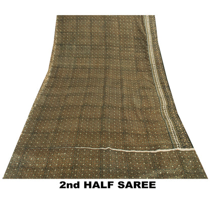 Sanskriti Vintage Sarees Green Pure Silk Floral Printed 6+YD Sari Remnant Fabric